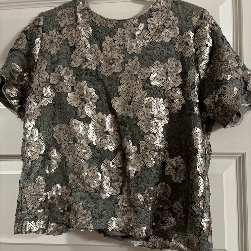 Sequin and Mesh Floral Gatsby Short Sleeved Top